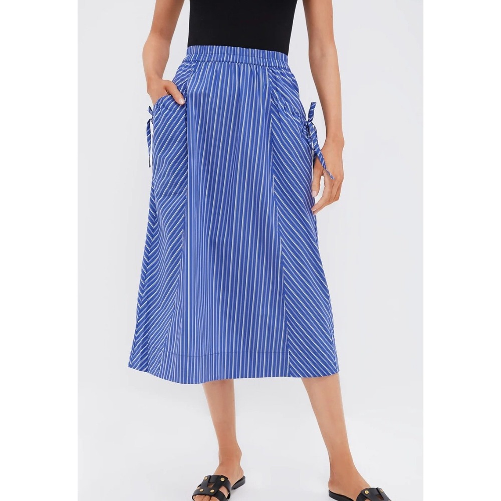 Greylin Kendall Play Stripe Midi A-Line Skirt Women Small Blue White